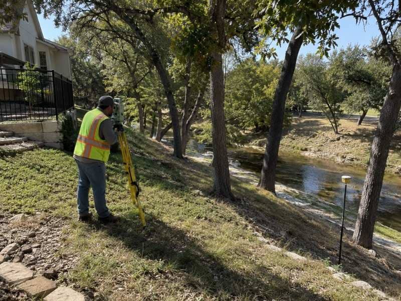 Topographic Survey of sloped creek terrain behind a residential property in New Braunfels TX