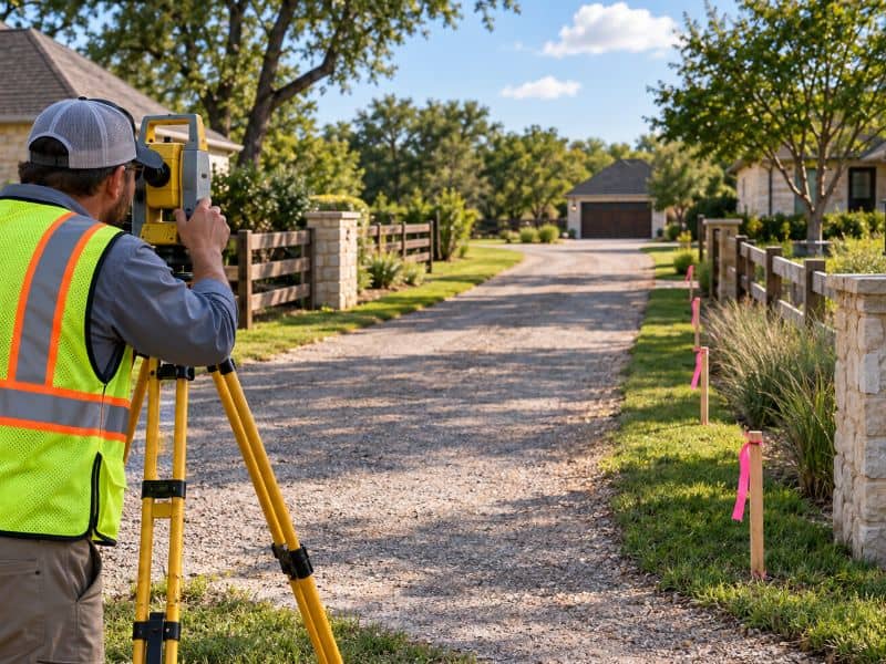 Land surveying for a shared private driveway in New Braunfels, Texas